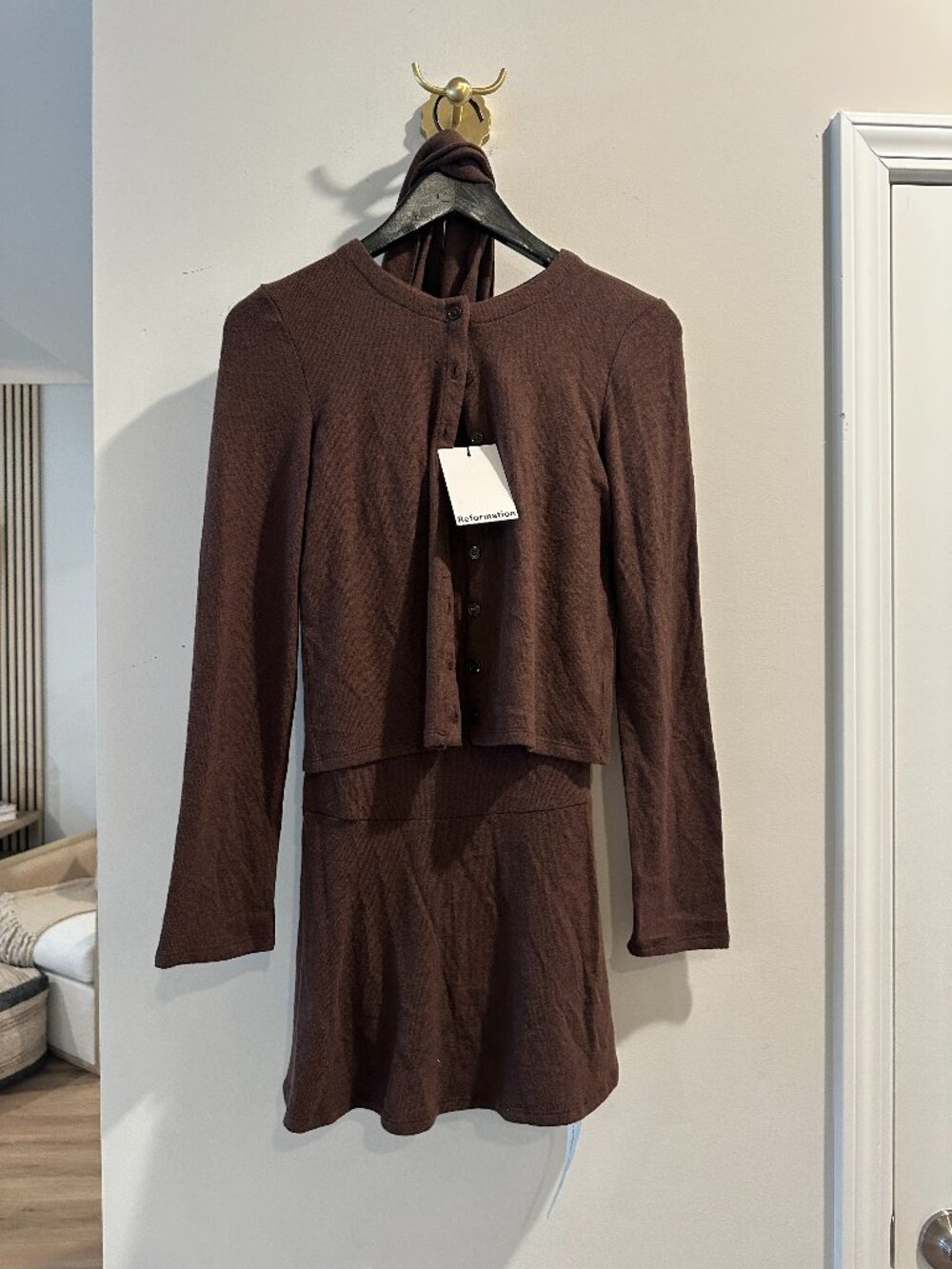 REFORMATION Nara Knit Cardigan Set in Mole Size Small NWT